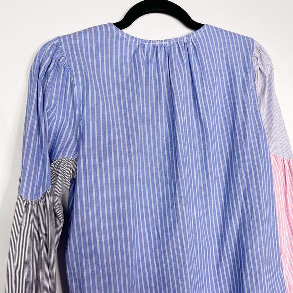 Anthropologie Amadi Small Blue Pink Carice Button Down Striped Patchwork Blouse - Picture 6 of 13
